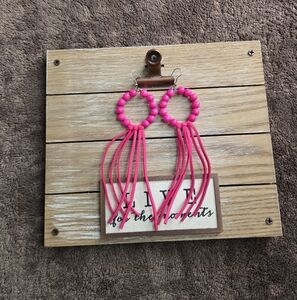 Pink Beaded Fringe Earrings Western Boho
